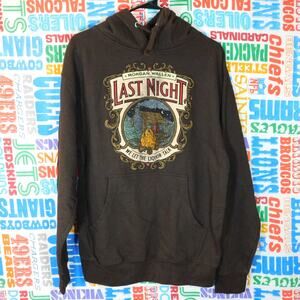 Morgan Wallen Last Night Tour Hoodie Size M Brown Cabin Graphic Pullover 2024